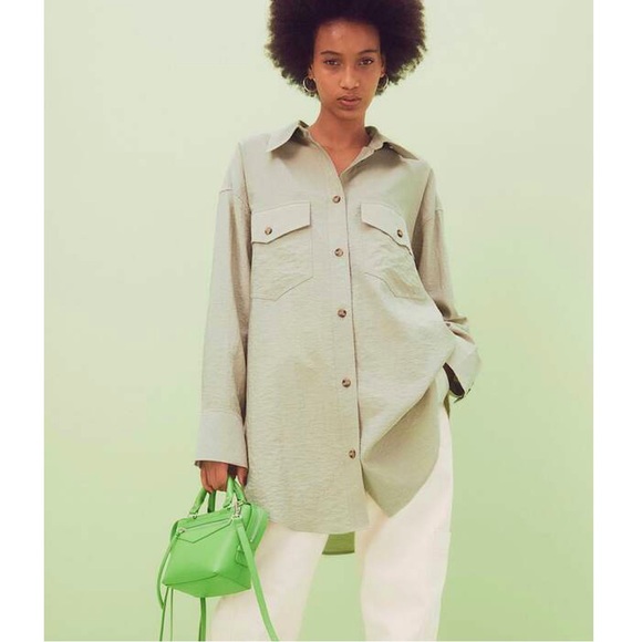 H&M Sage Green Oversized Shirt. NWT size small. - Picture 3 of 16